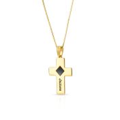 Gravierte Kreuz Halskette mit Nano Bibel [750er Gold Vermeil]