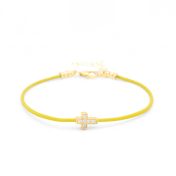 Crystal Cross Bracelet - Yellow Cord [18K Gold Plated]
