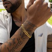Cuban Link Chain Name Bracelet With Cross [18K Gold Plated]