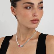 Emily Milanese Name Necklace with Pink Charm [Sterling Silver]