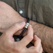 Men Brown Bracelet with Engraved Spheres in Silver