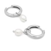 Dazzling Pearl Hoop Earrings - Medium [Sterling Silver]