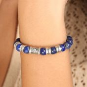 Lapis Lazuli Women Name Bracelet with 0.10 ct Diamond [Sterling Silver]