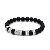 Diamond Cross Men Bracelet With Black Onyx Stones