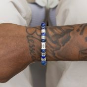Diamond Cross Men Name Bracelet with Lapis Lazuli Stones