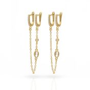 Double Hoop Sparkle Chain Earrings [18K Gold Plated]