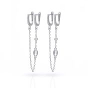 Double Hoop Sparkle Chain Earrings [Sterling Silver]