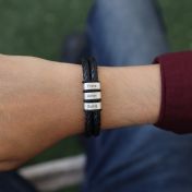 Bracelet Double avec Prénoms pour Homme - Cuir Noir