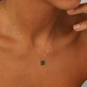 Genuine Emerald Necklace for women (Gold plated stainless steel chain)
