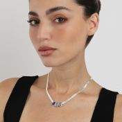 Emily Milanese Name Necklace with Blue Charm [Sterling Silver]