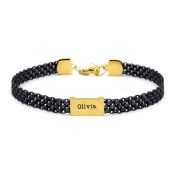 Milanese Chain Name Bracelet with Diamond [Dark Sterling Silver / 18K Gold Plated]
