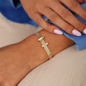 Verzaubertes Milanaise Armband mit Gravur - Balken Charm [750er Gold Vermeil]