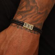 Leather Bracelet with Engraved Names for Men - 18K Gold Plated