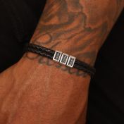 Leather Bracelet with Engraved Names for Men - Sterling Silver