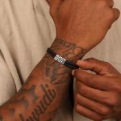 Leather Bracelet with Engraved Names for Men - Sterling Silver