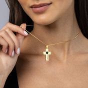 Gravierte Kreuz Halskette mit Nano Bibel [750er Gold Vermeil]