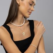 Gravierte Kreuz Halskette mit Nano Bibel [750er Gold Vermeil]