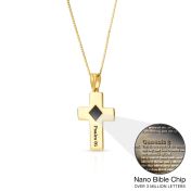 Gravierte Kreuz Halskette mit Nano Bibel [750er Gold Vermeil]