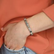 Bracelet Jaspe Picasso Prénom avec Œil du Mal pour Femme [Argent 925]