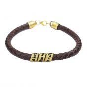 Brown genuine leather engraved bracelet for men. 