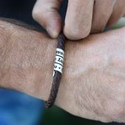 Brown Leather Bracelet with Engraved Names crafted in 925 Sterling Silver
