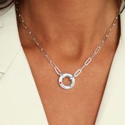 Family Circle Birthstone Necklace with Link Chain [Sterling Silver]