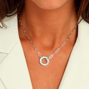Collar Personalizado de Cadena de Eslabones Círculo Familiar con Diamante [Plata de Ley]