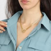 Helena Circle Milanese Chain Name Necklace [18K Rose Gold Plated]