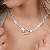 Family Circle Herringbone Name Necklace [Sterling Silver]