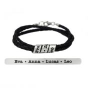 Family Name Bracelet for Women - Sterling Silver [Black Leather]