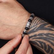 Bracelet Onyx Noir Arbre Familial Prénoms avec Diamants pour Homme [Argent 925]