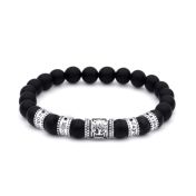 Bracelet Onyx Noir Arbre Familial Prénoms avec Diamants pour Homme [Argent 925]