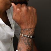 Bracelet Œil de Tigre Vert Prénom avec Arbre Familial pour Homme