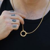 Father's Big Circle Box Chain Name Necklace - 18K Gold Plated