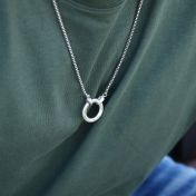 Father's Big Circle Box Chain Name Necklace - Sterling Silver