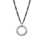 Figaro Style Milan Engraved Necklace for Men - Sterling Silver