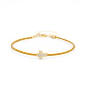 Crystal Cross Bracelet - Orange Cord [18K Gold Plated]