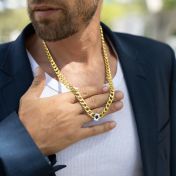 Collier Chaîne Cubaine Bicolore pour Homme avec Nano Bible en Argent