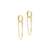 White Crystal Hoop Chain Earrings [18K Gold Plated]