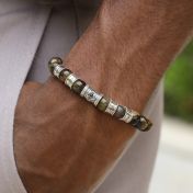 Green Tiger Eye Bracelet - Men's Name Bracelet with Hamsa Charm 