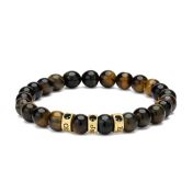 Green Tiger Eye Men Name Bracelet with 0.20 ct Black Diamonds [18K Gold Vermeil]