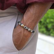 Green Tiger Eye Men Name Bracelet with 1 ct Diamond [Sterling Silver]