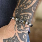 Green Tiger Eye Men Name Bracelet with 1 ct Diamond [Sterling Silver]