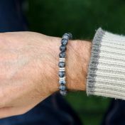 Bracelet Labradorite avec Prénoms en Argent pour Homme