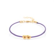 Intertwined Hearts Initials Bracelet - Purple Cord [18K Gold Plated]