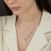 Ties Of The Heart Initials Paperclip Necklace with Diamond [Sterling Silver]