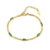 Herringbone bracelet for women with green emerald stones (gold plated) 