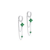 Double Chain Emerald Flower Hoop Earrings [Sterling Silver]
