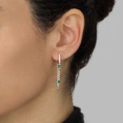 Hoop Chain Earrings in Sterling Silver - Real Emerald Stone - Green Stone Earrings