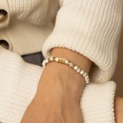 Cross Women Name Bracelet With Howlite Stones [10 Karat Gold]